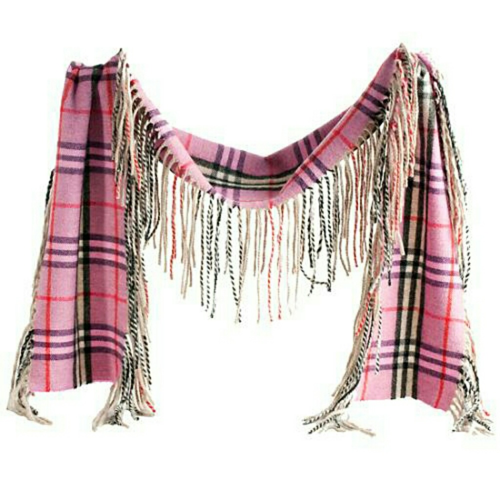 Burberry London Cashmere Happy Fringe Check Scarf